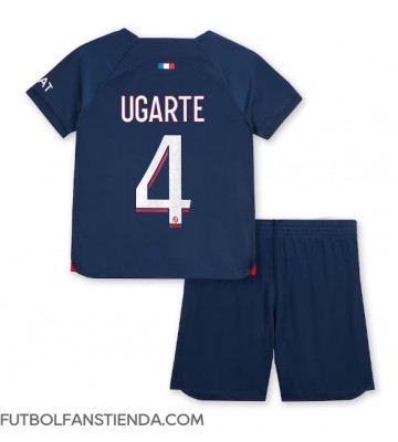 Paris Saint-Germain Manuel Ugarte #4 Primera Equipación Niños 2023-24 Manga Corta (+ Pantalones cortos)
